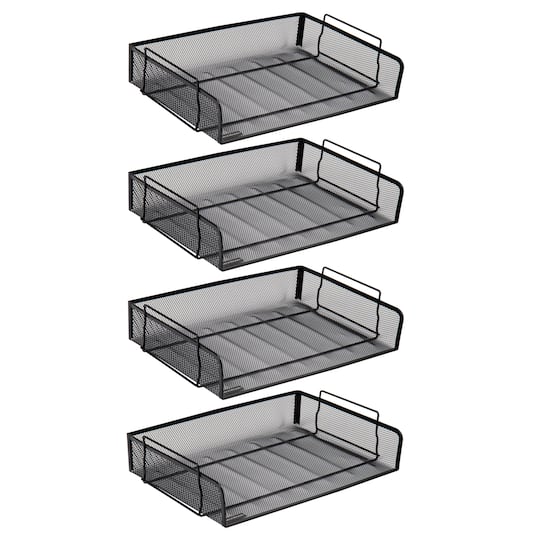 Mind Reader 4 Pack Black Stackable Metal Mesh Tray and Desk Document Organizer